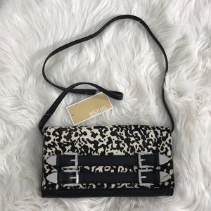 NWT Michael Kors black leather & calf hair handbag